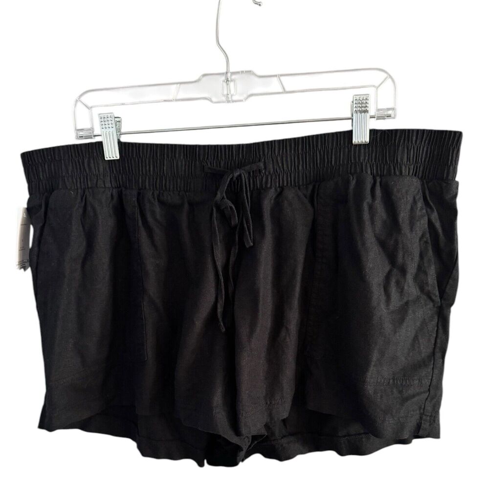 NWT Isabel Maternity Black Linen Blend Pull On Under The Belly Shorts XL